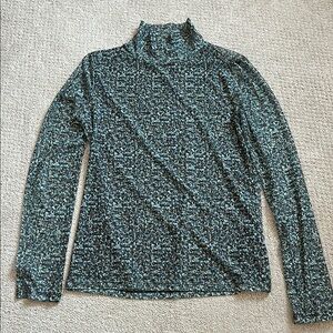 ANTHROPOLOGIE Turtleneck Sheer Mesh Green Pattern Top
